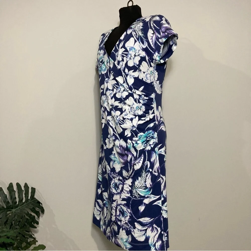 Soft Surroundings Women's Blue Floral Shapely Anywhere Faux Wrap Dress M